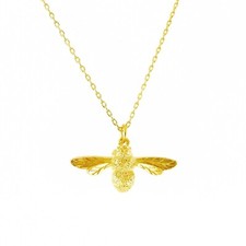 14K Gold on Sterling Silver Honey Bee Queen Bee Insect Pendant Necklace