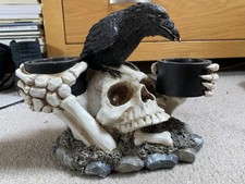 Gothic Halloween Skull And Raven Candle Tealight Holder