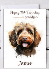 Cockapoo Labradoodle Personalised Birthday Card A5 Size Dog Brown Marl Puppy