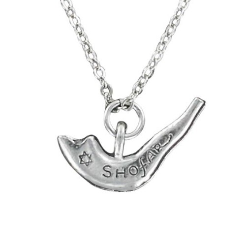 Pewter shofar necklace - necklace, star