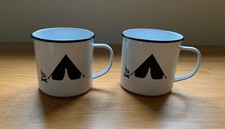 2 x White Enamel Mug Metal Cup