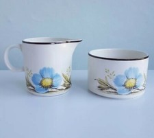 Barratts Of Staffordshire Floral Design Milk Jug, Sugar Bowl Blue Flower Vintage