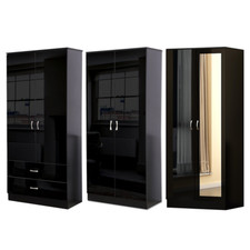 2 Door/ Mirrored Modern Gloss Black Bedroom Wardrobe - Soft Close Hinges