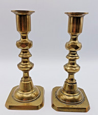 Pair Antique Victorian Brass Candlesticks 15.5 cm
