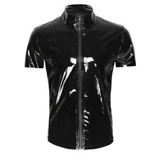 Men T-shirt Top Zipper Clubwear Vest Costume PVC Leather Underwear Long Sleeve