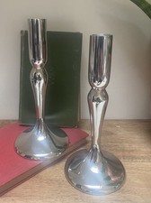 Pair Silver Chrome Candlesticks Tapered Curved Handcrafted 21cm Tall