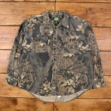 Vintage Cabela's Real Tree Shirt Button XL Chamois Mens Long Sleeve Green