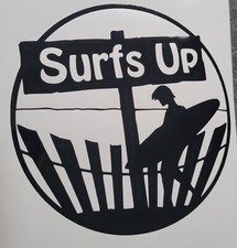 1x Surf's Up Wave Decal Vinyl Sticker Window Door Car Van Laptop Glass 5x5inch