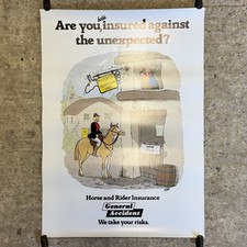 Vintage Advertising Poster Humorous General Accident Insurance Horse & Rider