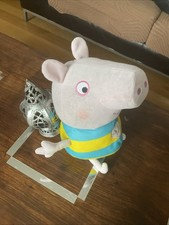 Pppa Pig: George Pig Soft Plush Toy With Striped Yellow And Turquoise Top (45cm)