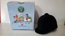 Double Horse Black Velvet Horse Riding Helmet Size 7 / 57CM Good Condition Boxed
