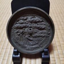 Edo Period Bronze Mirror Antique Japanese Decor Used, No Stand