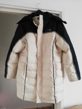 Campri Ladies Winter Ski Padded Hooded Mid-thigh Length Coat Cream/Black Size 14