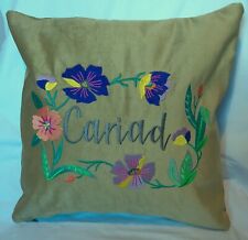 Cariad, Welsh, Embroidered cushion 16inch, inc pad, inc pad Valentines gift