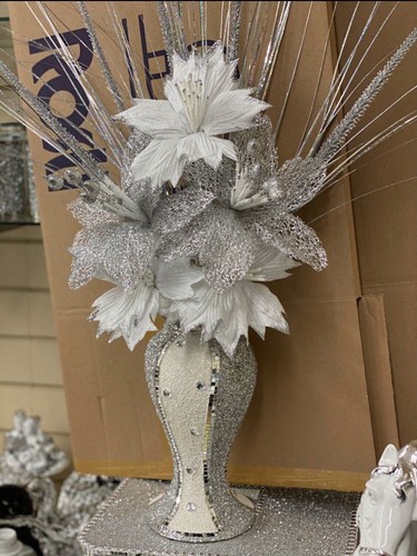White silver vase with - with, flowers