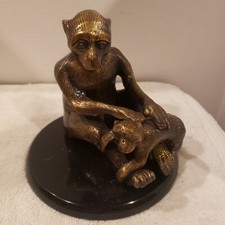 Vintage Bronze Monkey And Baby
