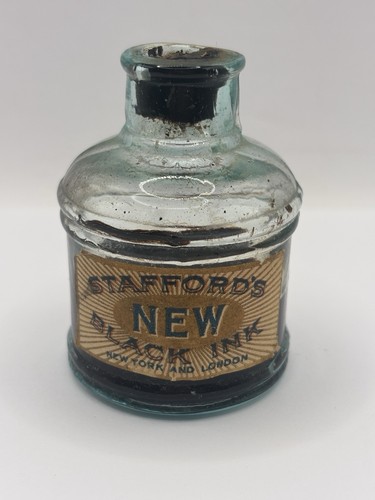 Old aqua glass inkwell with - old,