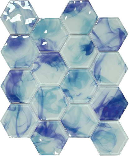 Ink blue hexagon glass mosaic - ink,
