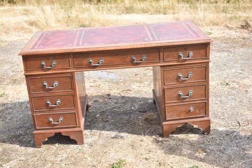 Vintage twin pedestal desk red - vintage,