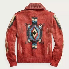 UK Men's Jumper Cardigan Button Vintage Cowboy Style Western Print Knitted Coat*