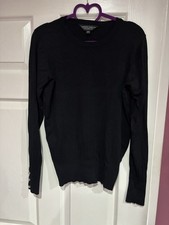 Black Jumper with Artificial Pearl Button Sleeve Size 12