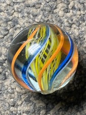 Antique German Marble large 1” yellow and white latt