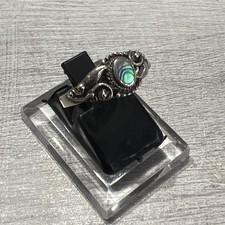 925 Sterling Silver Vintage Blue Green Abalone Paua Shell Oval Bezel Ring Size M