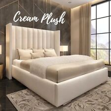 Ottoman Winged Bed Gas Lift Storage Plush Velvet Divan Double & King Size Bed