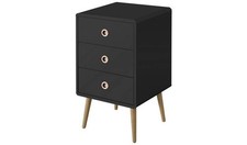 Softline 3 Drawer Bedside Black Nightstand Cabinet Bedroom Storage UK