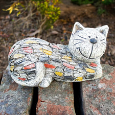 Stone Effect Cat Garden Ornament Outdoor Kitten Statue Animal Figure Kitty Gift