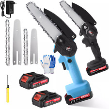 2 Batteries 6/4 Inch Mini Cordless Chainsaw Electric One-Hand Saw Wood Cutter