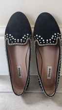 Women Dune Black Suede Touch Flat Shoes  with Diamantes