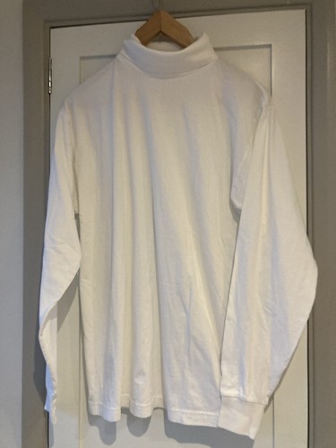 Mens white cotton roll neck - white,