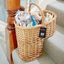Natural Oval Wicker Stair Step Storage Basket With Carry Handle Tidy Organiser