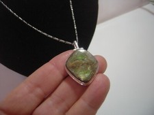 Beautiful Solid Silver 22" figaro Chain & incredible big real ammolite Pendant