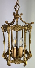 Pendant Light Vintage French Brass Hanging Lantern 3 Bulb  LOT 4195