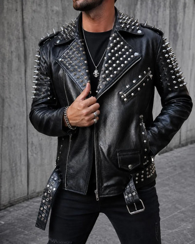 Men black studded leather - men,