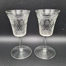 Webb's Crystal, Pall Mall, Etched Sherry Glasses X 2