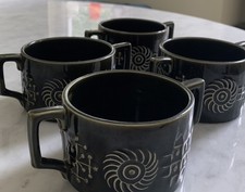 Portmeirion Totem Dark Green Soup Cups x 4 with handles MCM 