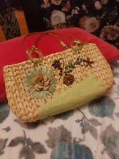 Women Woven Handbags Summer Flower Crossbody Bag Casual Beach Straw Bag (Beige)