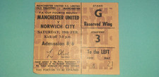 MATCH TICKET MANCHESTER UNITED v NORWICH CITY 1967 F.A. CUP 4th ROUND GOOD COND.