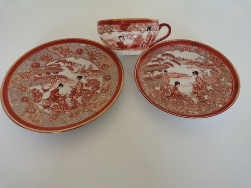 Japanese porcelain geisha trio - porcelain,
