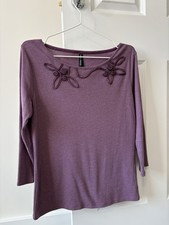 M&S Women’s Floral Heather Purple 3/4 Sleeve Top - Size 10 - Very Good Condition