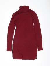 Boohoo Women Red Bodycon Roll Neck Long Sleeve Short Dress UK 10