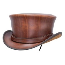 Tan Brown Leather Hat Plain