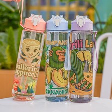 Italian Brainrot Cappucina Cartoon Water Bottle Straw Portable Girls Boys 750ML