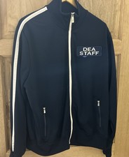 Nike Navy & White Stripe Track Jacket XL with DEA Staff Badge Elvis Jumpsuit Era