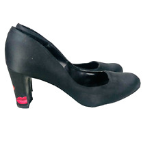 Desigual Black Satin Briggitte Block Heel Court Shoe With Pink Lips Size 6 (39) 