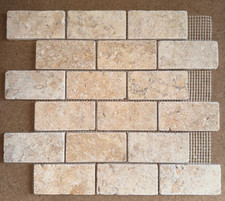 Tumbled Jerusalem Light Gold Travertine Brick Mosaic Tiles 48 x 100 mm (2" x 4")