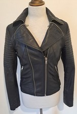 RIVER ISLAND - Black 100% Real Leather Biker Style Zip Up Jacket - Size 12